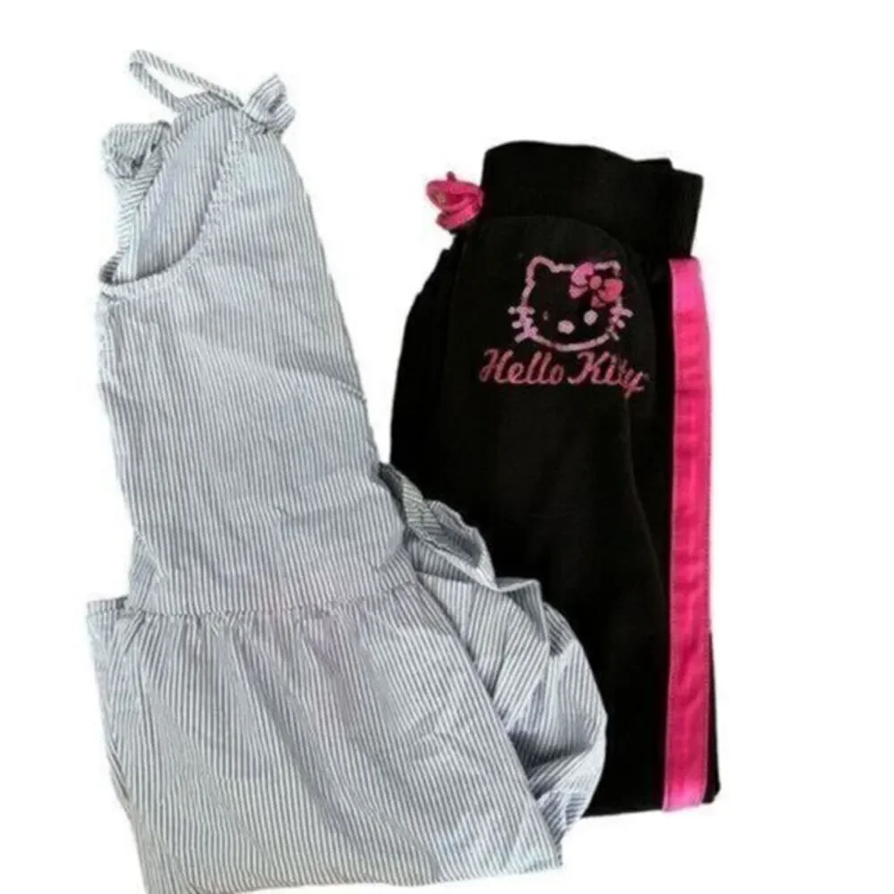 GUC- OshKosh Girls Blue White Sundress & Black Pink Hello Kitty Pants Size 5T